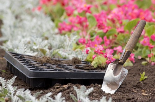 Gardening crew working in an urban Victorian streetscape
